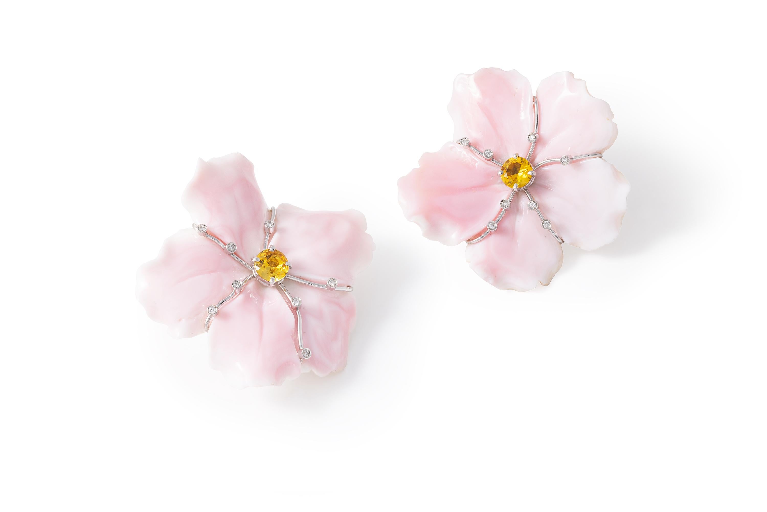 Brilliant Cut Regina Gambatesa Seashell Flower Earrings For Sale