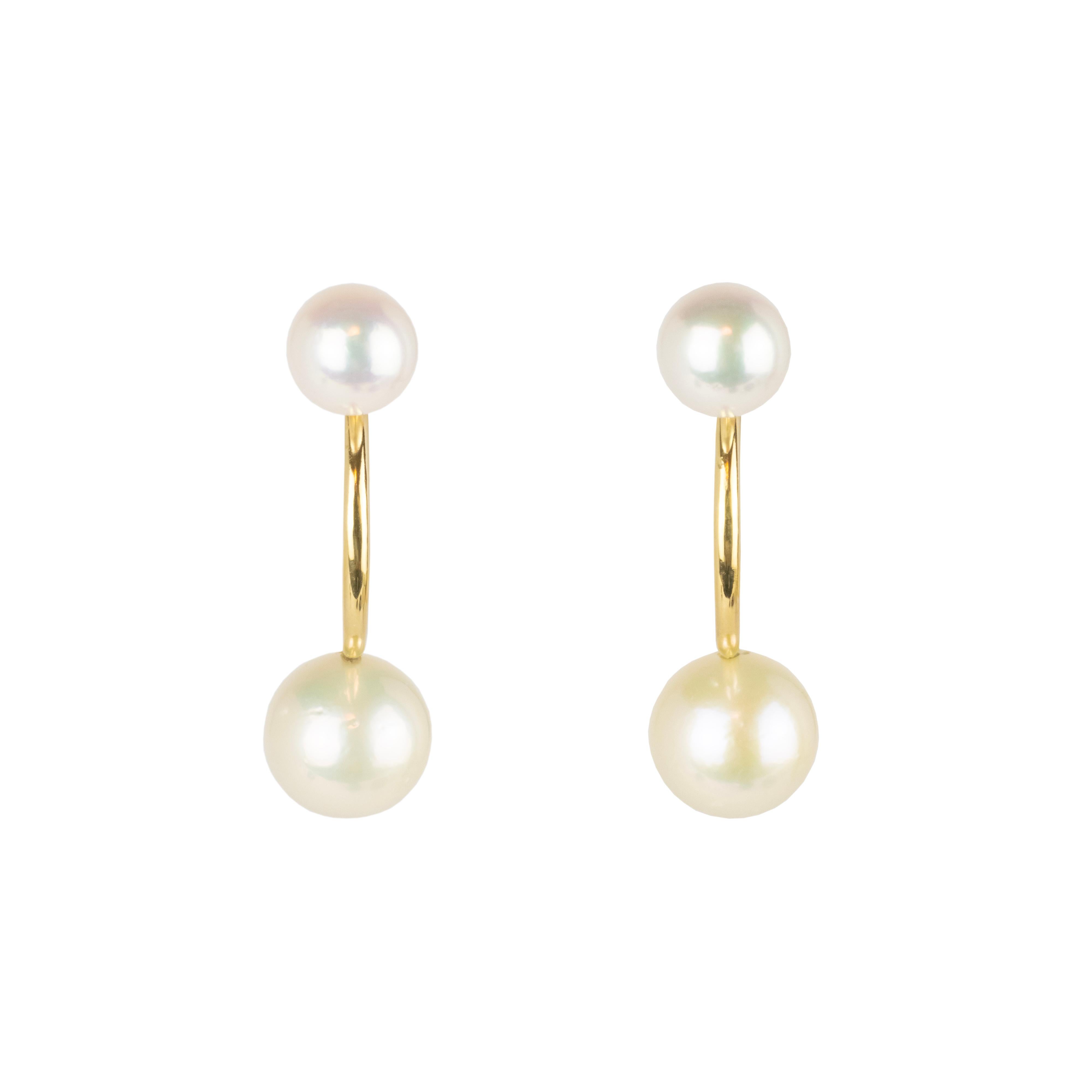 Contemporary Regina Gambatesa White Pearls and Gold Half Circle Earrings For Sale