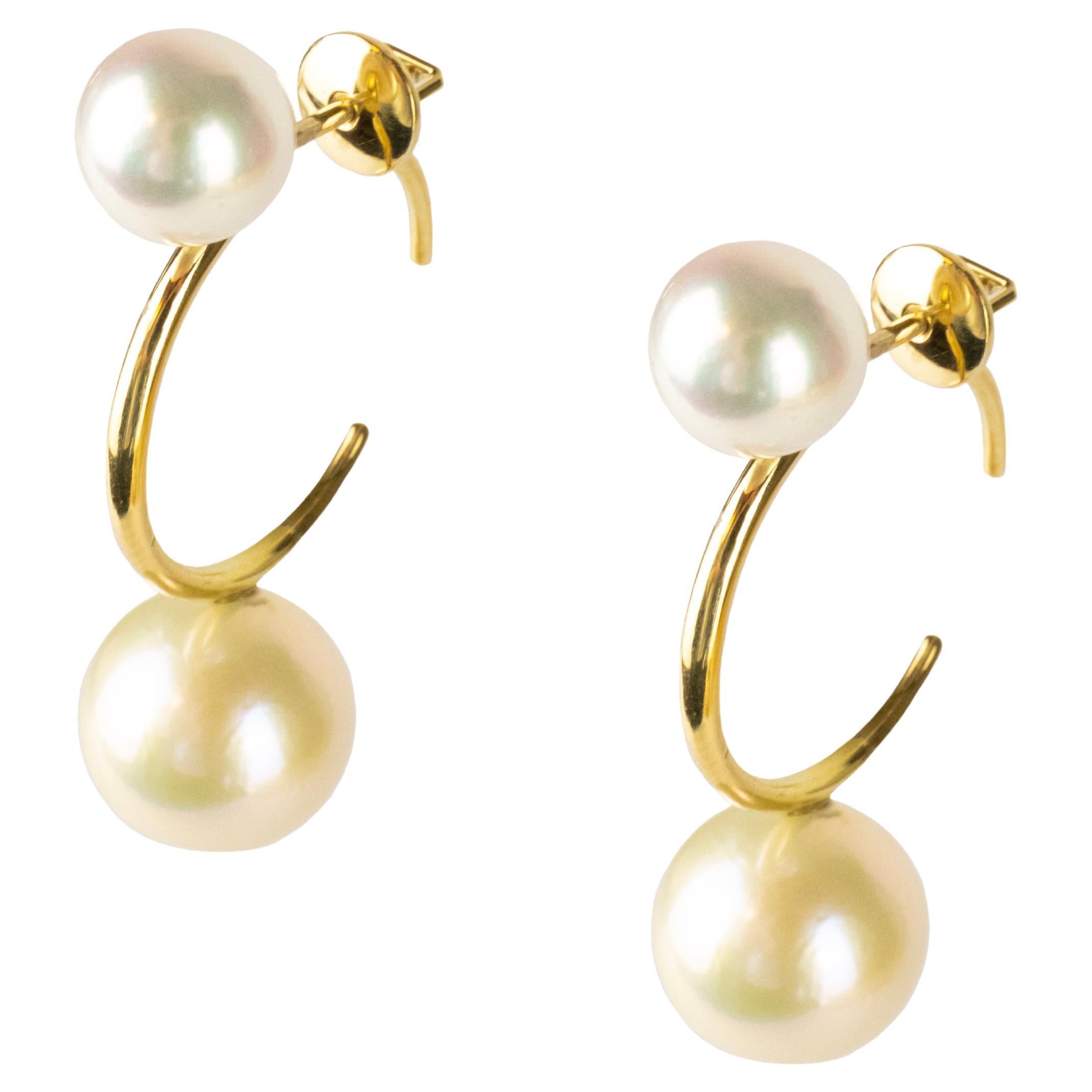 Regina Gambatesa White Pearls and Gold Half Circle Earrings For Sale