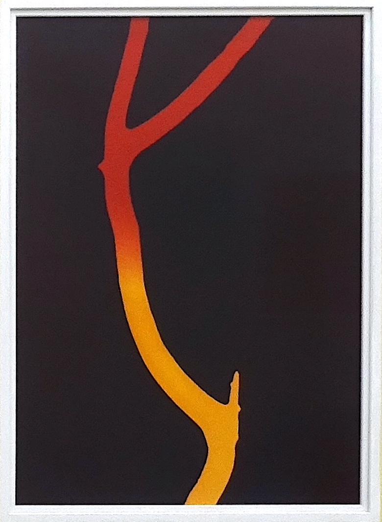 Regina Hügli Color Photograph - Trees (Driftwood, Nr. 1) - Red and Yellow Nature Branch Photogram