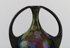 Regina, Holland, Antique Art Nouveau Vase with Hand-Painted Flowers and Foliage