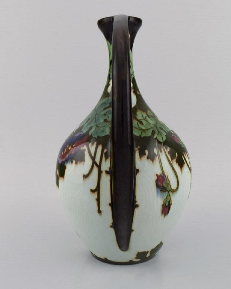 Dutch Regina, Holland, Antique Art Nouveau Vase with Hand-Painted Flowers and Foliage