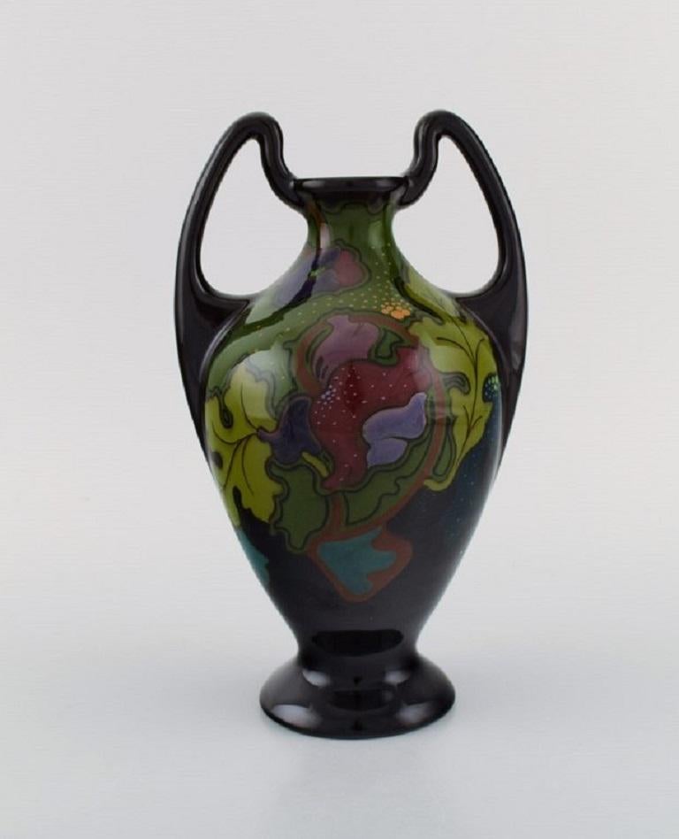 Dutch Regina, Holland, Antique Art Nouveau Vase with Hand-Painted Flowers and Foliage For Sale