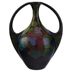 Regina, Holland, Antique Art Nouveau Vase with Hand-Painted Flowers and Foliage