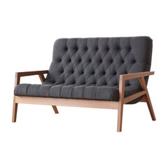 Regina Loveseat, Handcrafted Diamond Tufted Wool Upholstered Loveseat