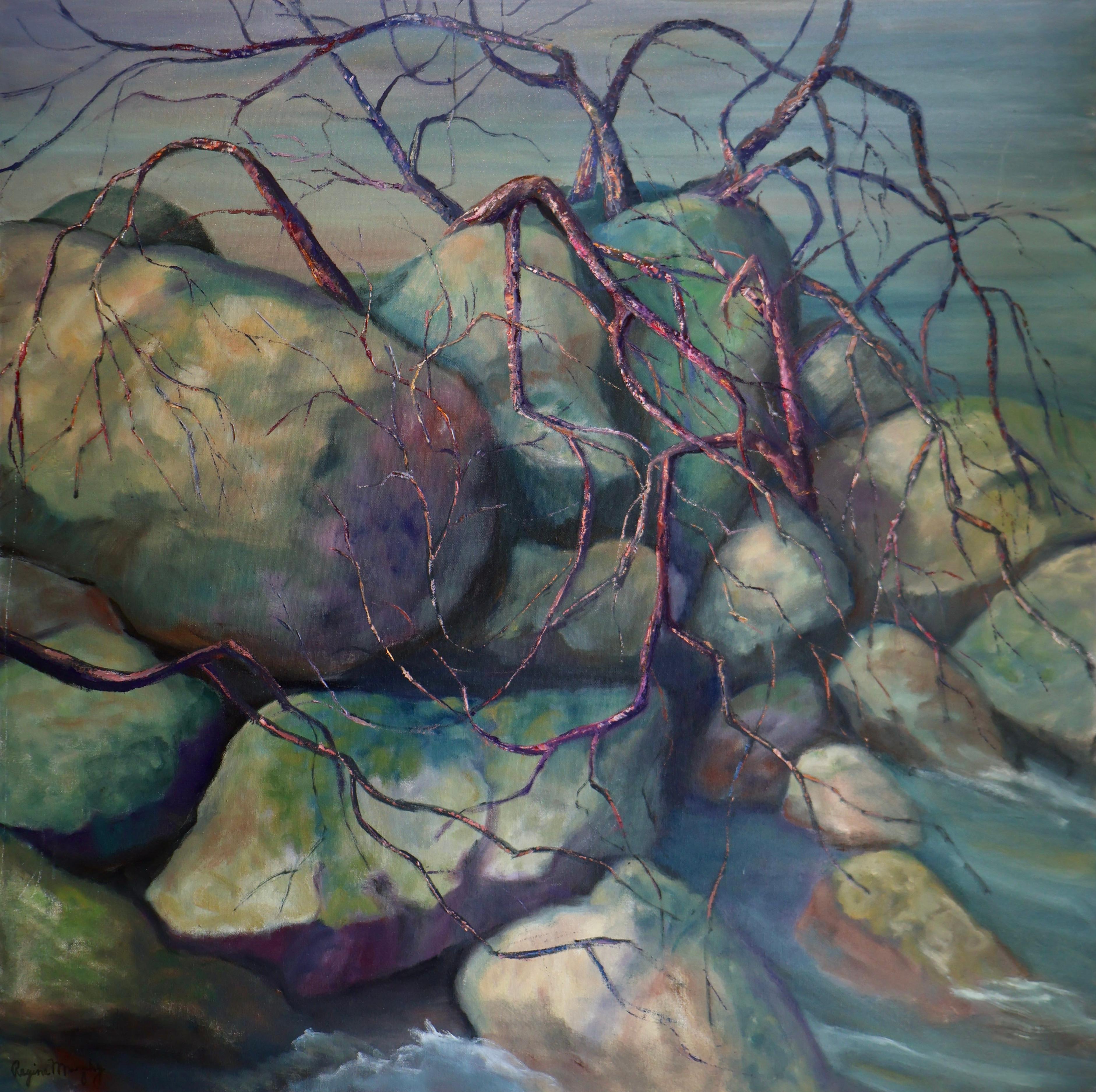 « Composition n° 5 : Série Boulders & Rocks » de Regina Murphy, huile sur toile, années 1990