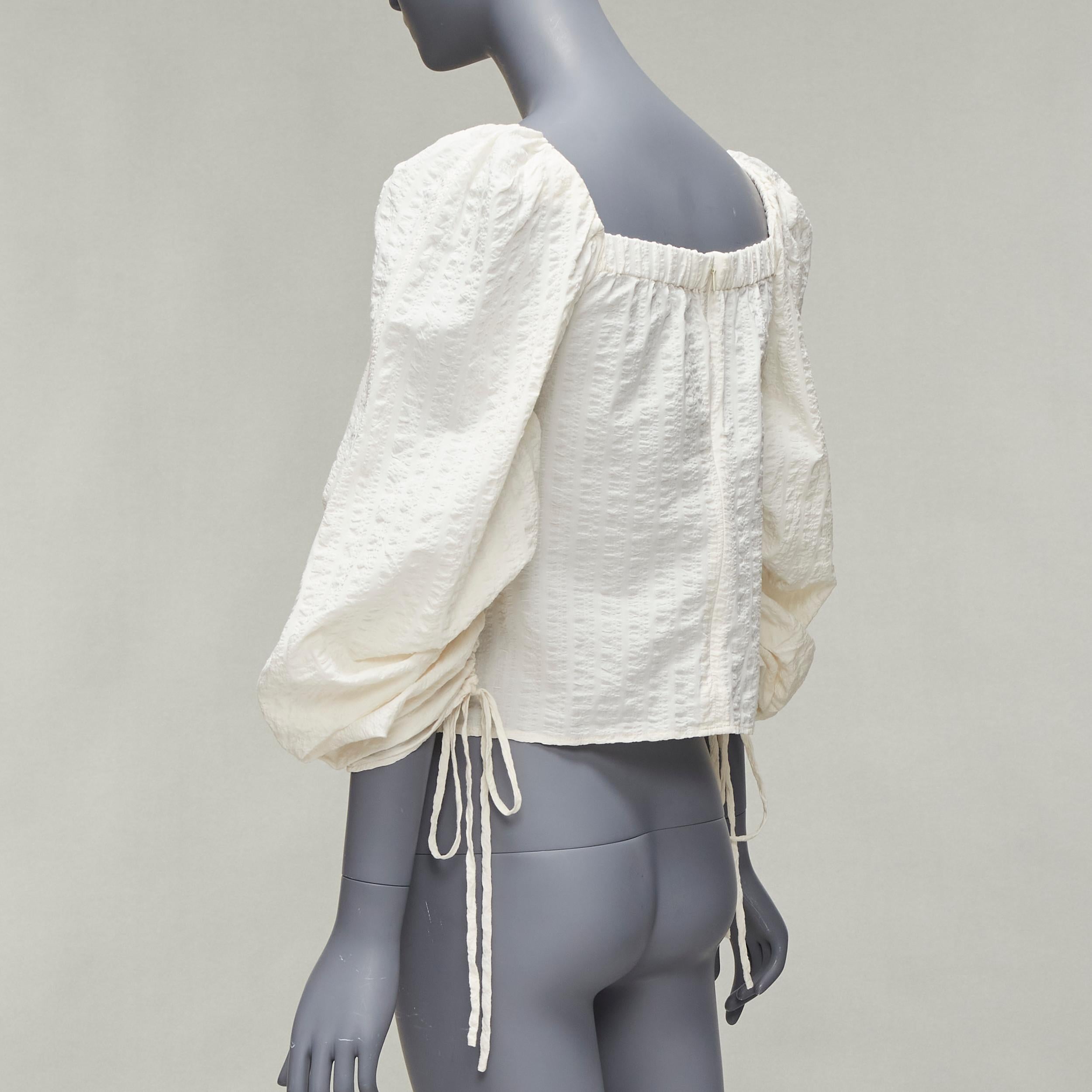 REGINA PYO cream cotton square neck ruched puff sleeves cropped peasant top S For Sale 1