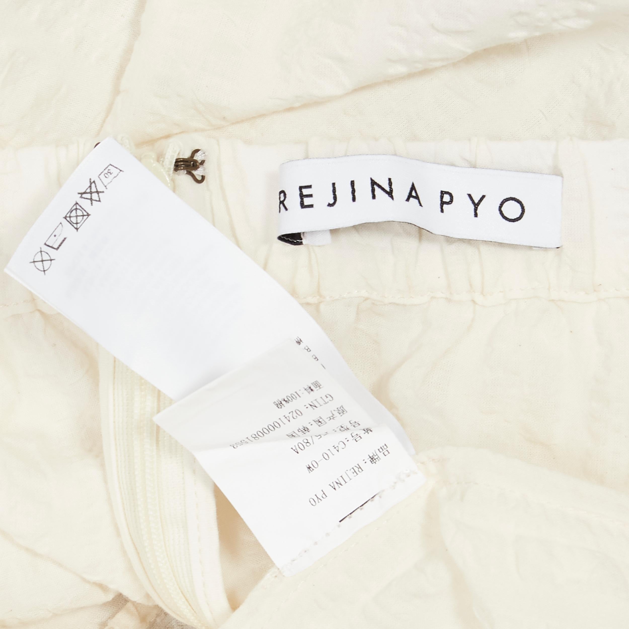 REGINA PYO cream cotton square neck ruched puff sleeves cropped peasant top S For Sale 4
