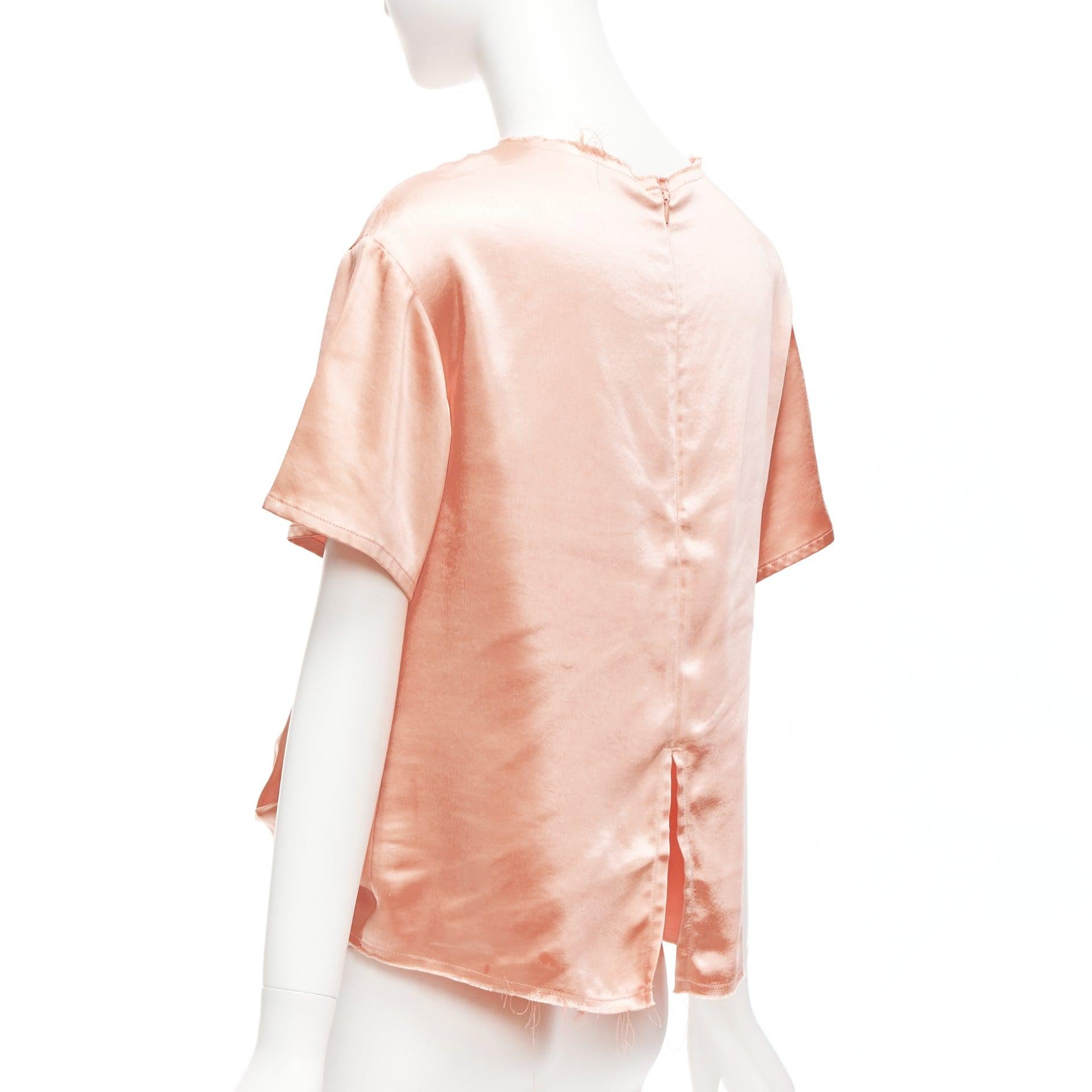 REGINA PYO pink silky satin front knot crew neck frayed edge collar top S For Sale 2