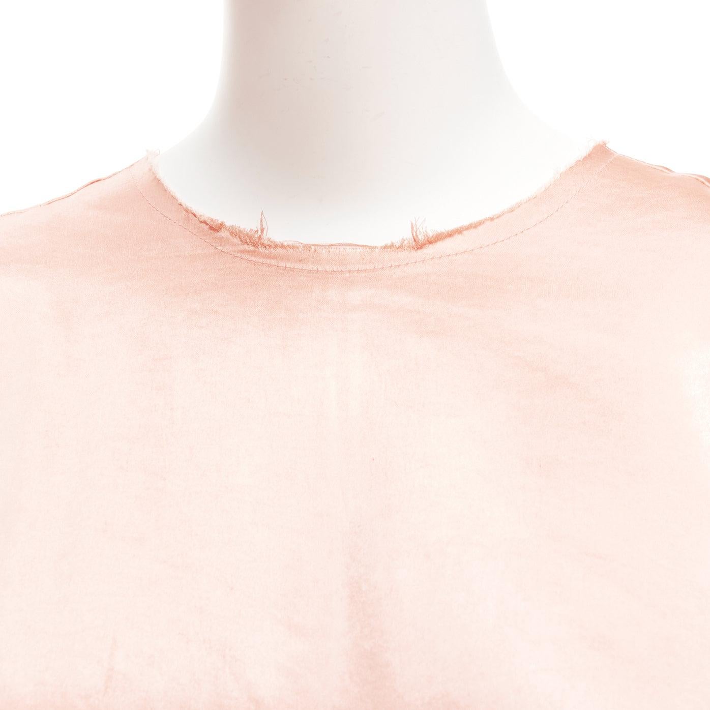 REGINA PYO pink silky satin front knot crew neck frayed edge collar top S For Sale 3