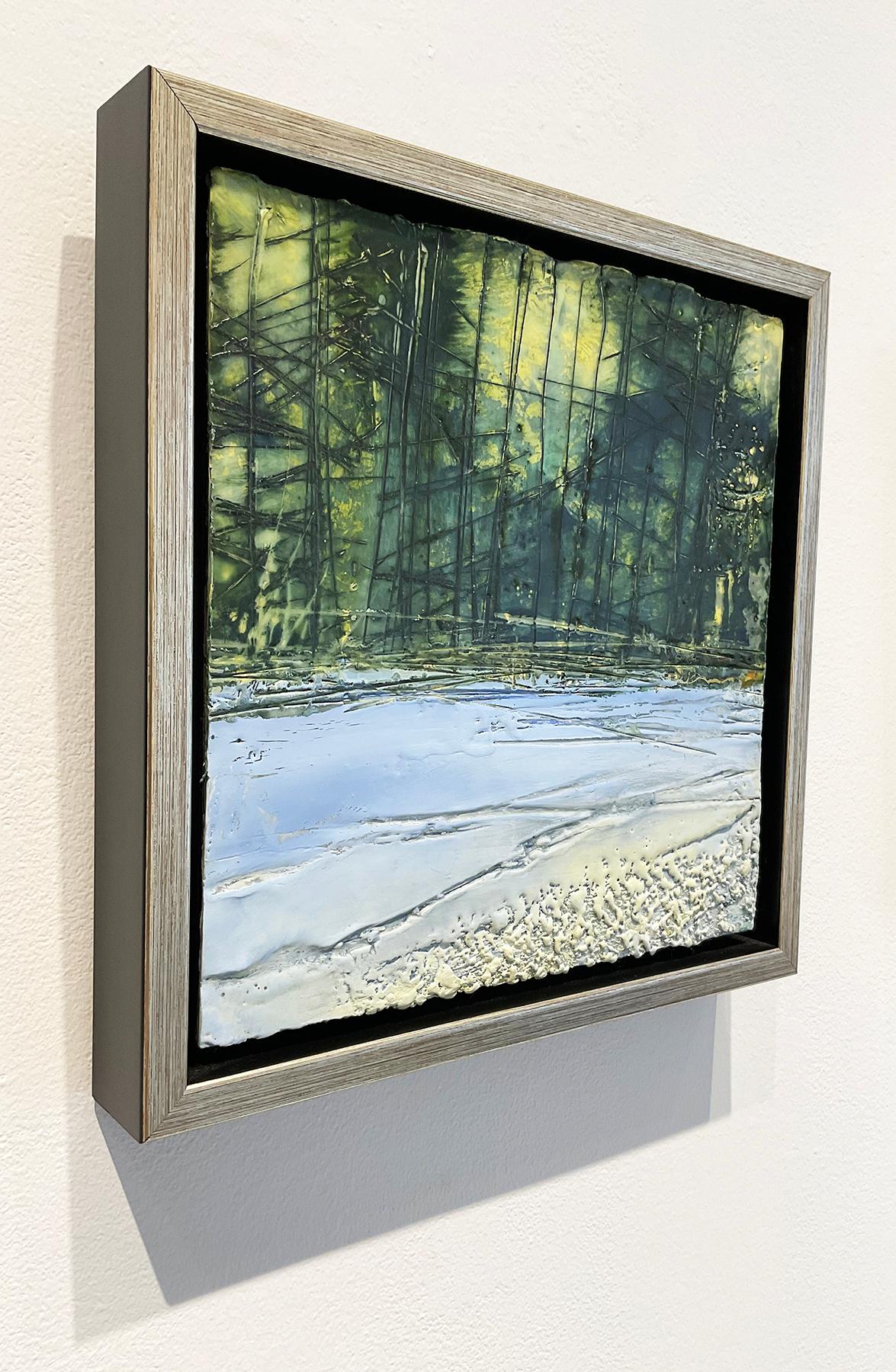 Forest Edge (Encaustic Landscape Painting of a Green Pine Forest & White Snow) 1