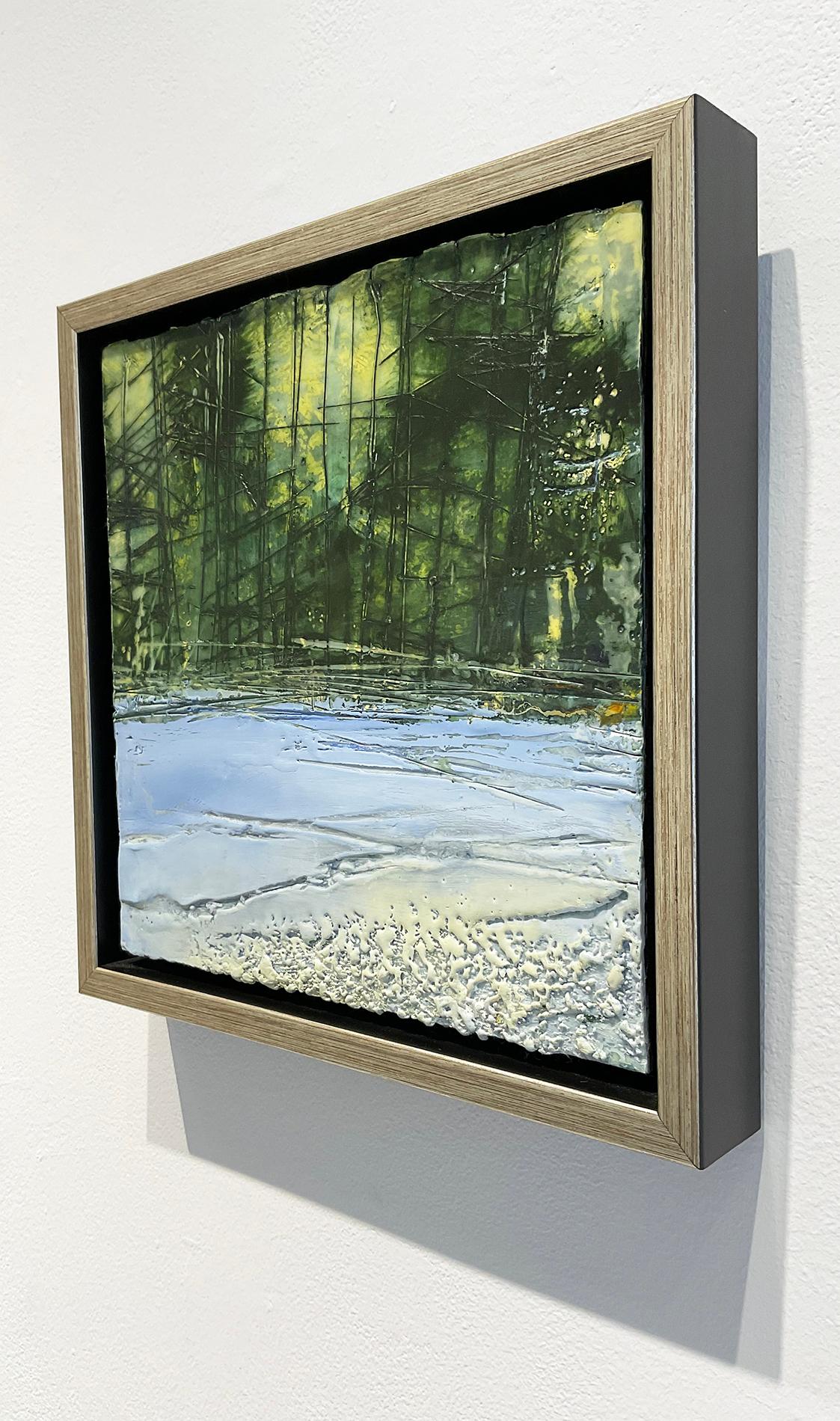 Forest Edge (Encaustic Landscape Painting of a Green Pine Forest & White Snow) 2