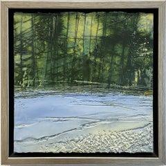 Forest Edge (Encaustic Landscape Painting of a Green Pine Forest & White Snow)