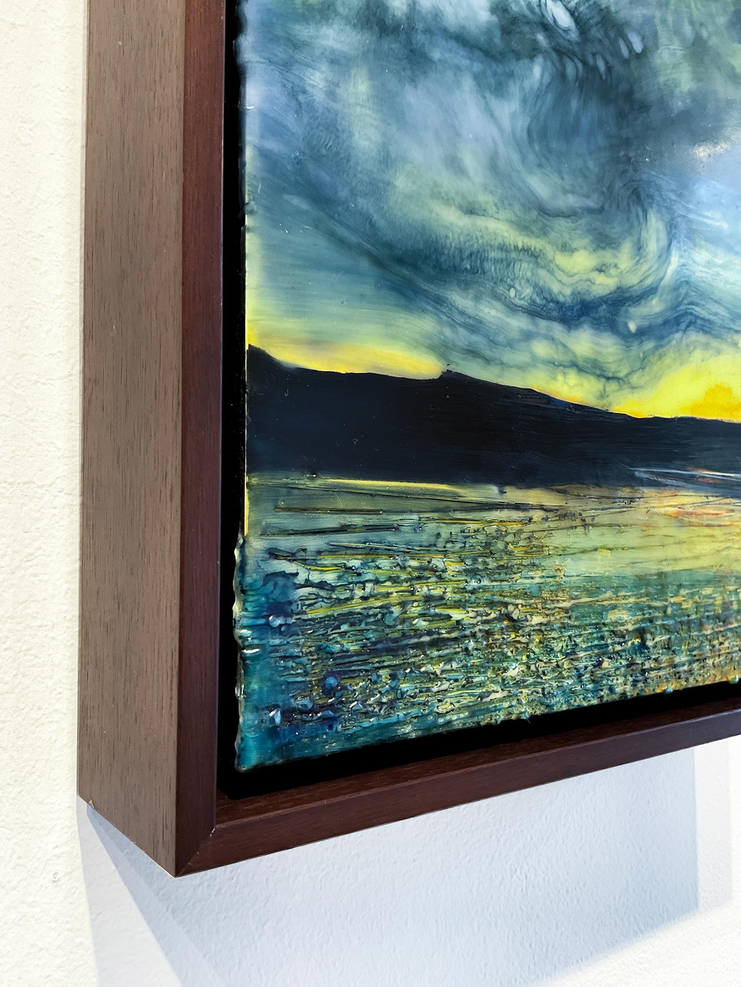 Light Slips Away (Encaustic Landscape Painting of Sunset w/ Mountains & River)  2