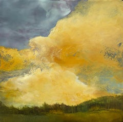 After the Thunderstorm (Gestural Landscape Encaustic with Yellow Clouds)