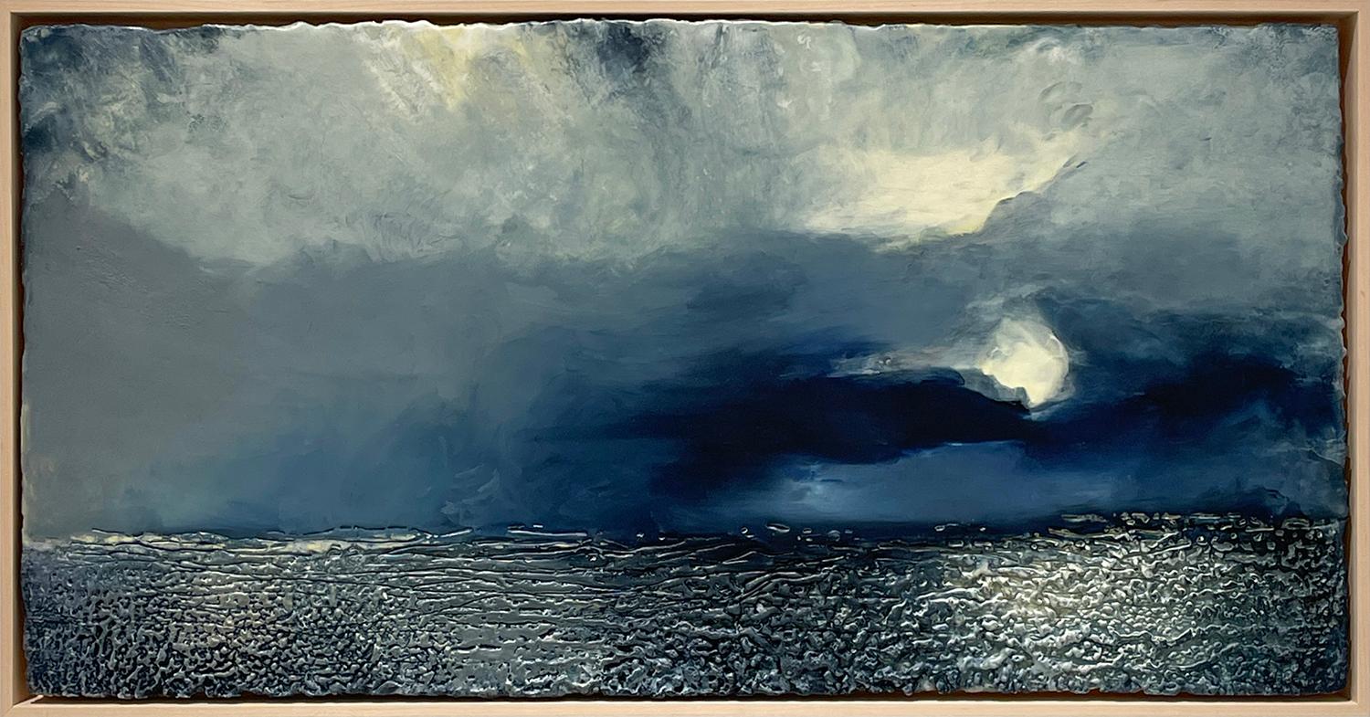 Fleeting Moments of Clarity (Paesaggio astratto con vista sull'oceano in encausto, incorniciato) - Mixed Media Art Contemporaneo di Regina Quinn 