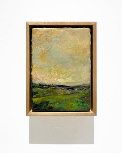 Peach Sky (Small Encaustic Landscape Painting of Sunny Late-Afternoon Vista)
