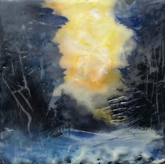 Silber und Gold (Abstrakte Landschaft in blauer und gelber Enkaustik von Regina Quinn)