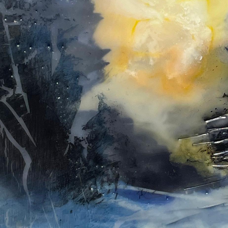 Plata y oro (Paisaje abstracto de bosque invernal en encáustica azul y amarilla) de Regina Quinn
2024
encáustica, tinta china y óleo con cera sobre tabla
6 x 6 sin enmarcar / 8 x 8 enmarcado

