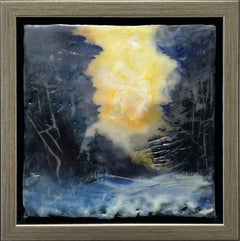 Silver and Gold (Abstract Landscape in Blue & Yellow Encaustic by Regina Quinn)