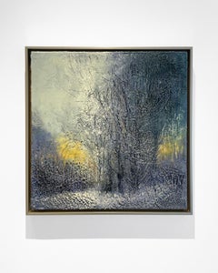 Snow at Dusk (Encaustic Landscape Painting of Wintry Country Forest)