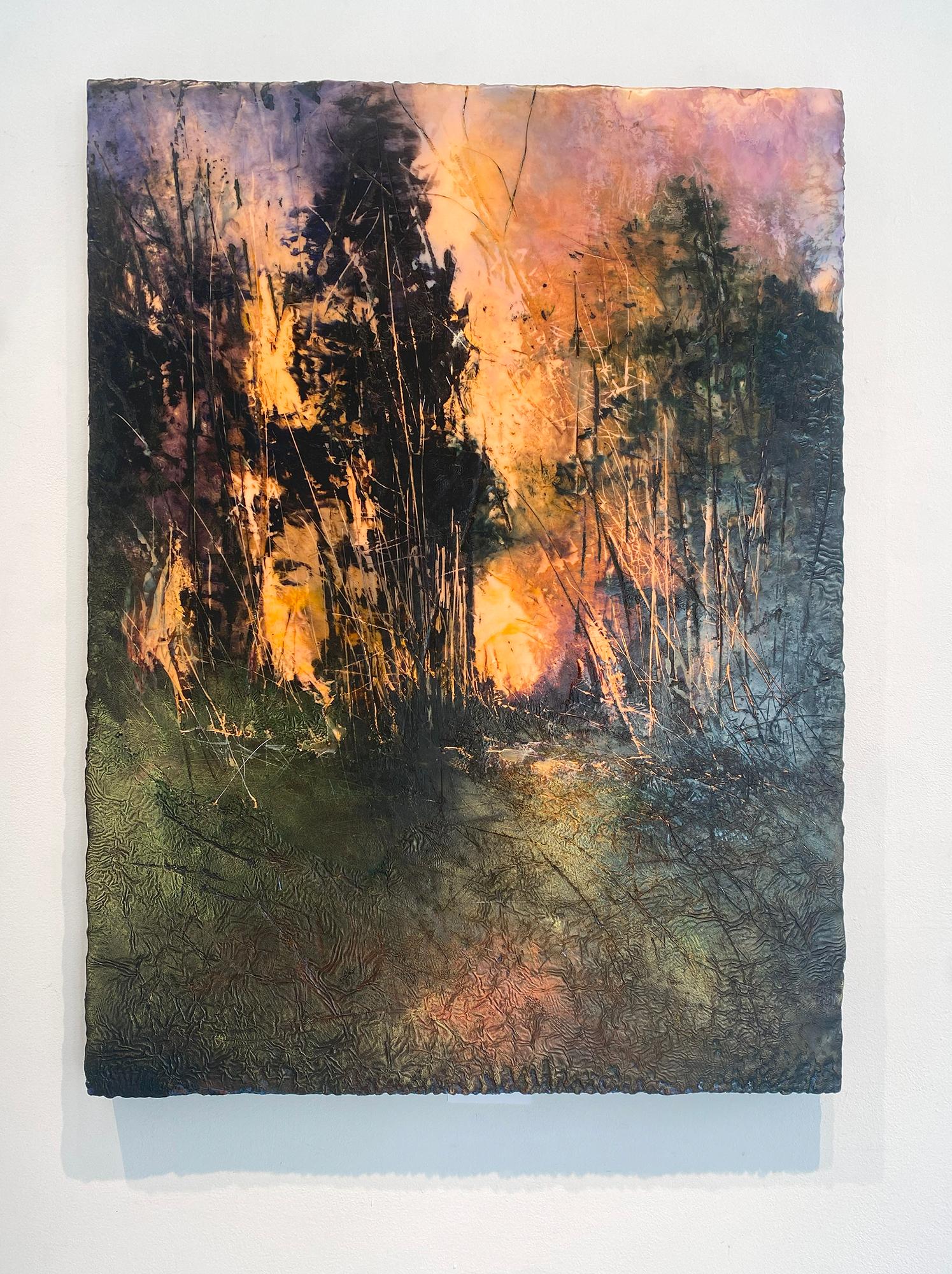 The Coyotes Howled Until Dawn (Pigmented Wax Landscape Painting) - Contemporary Mixed Media Art by Regina Quinn 