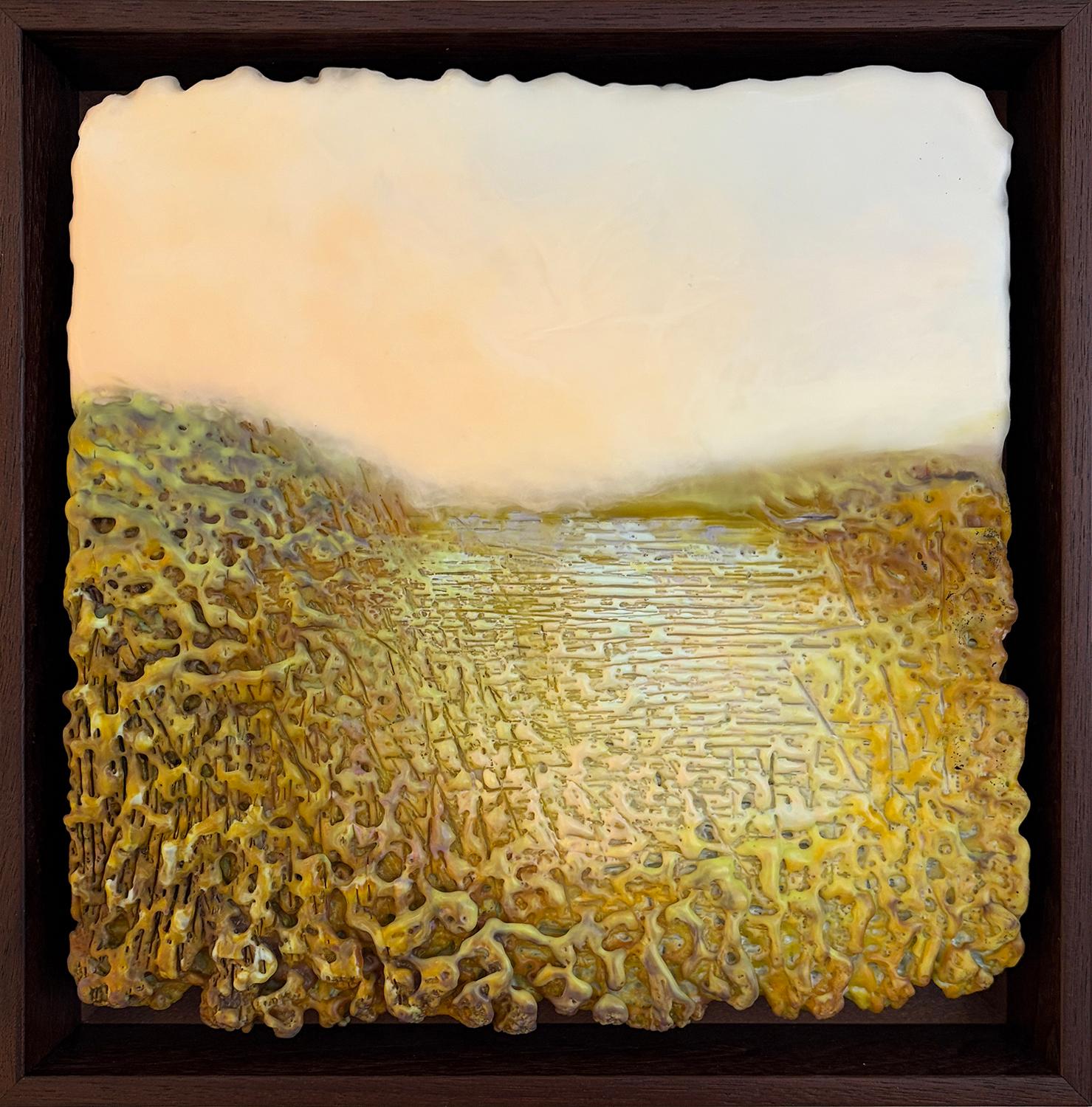 The Marsh at Dawn (Textured Abstract Landscape Encaustic Painting) For Sale 2
