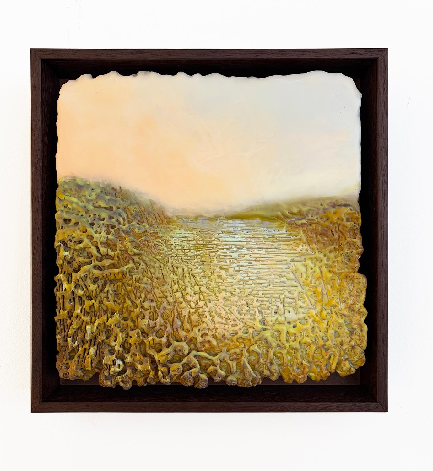 The Marsh at Dawn (Textured Abstract Landscape Encaustic Painting) For Sale 3