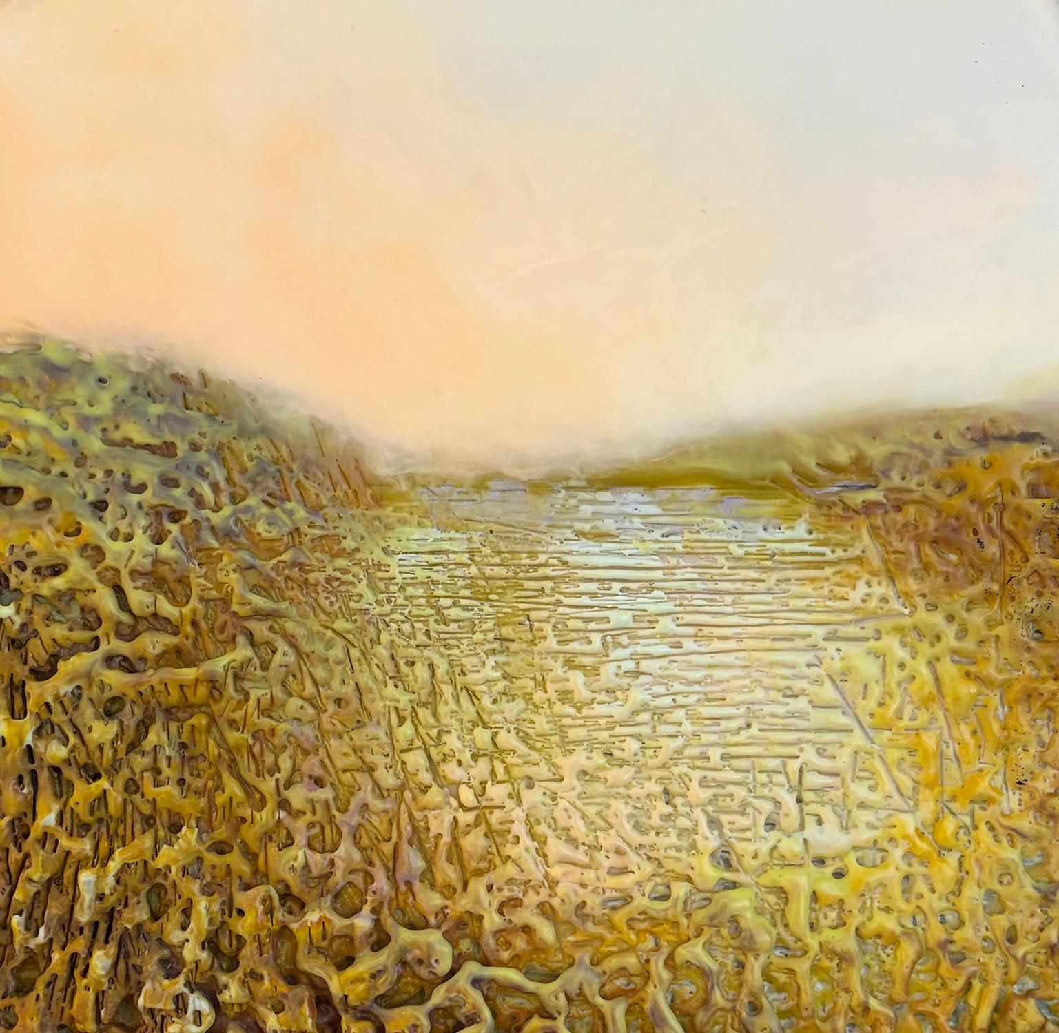 Regina Quinn  Abstract Painting - The Marsh at Dawn (Textured Abstract Landscape Encaustic Painting)