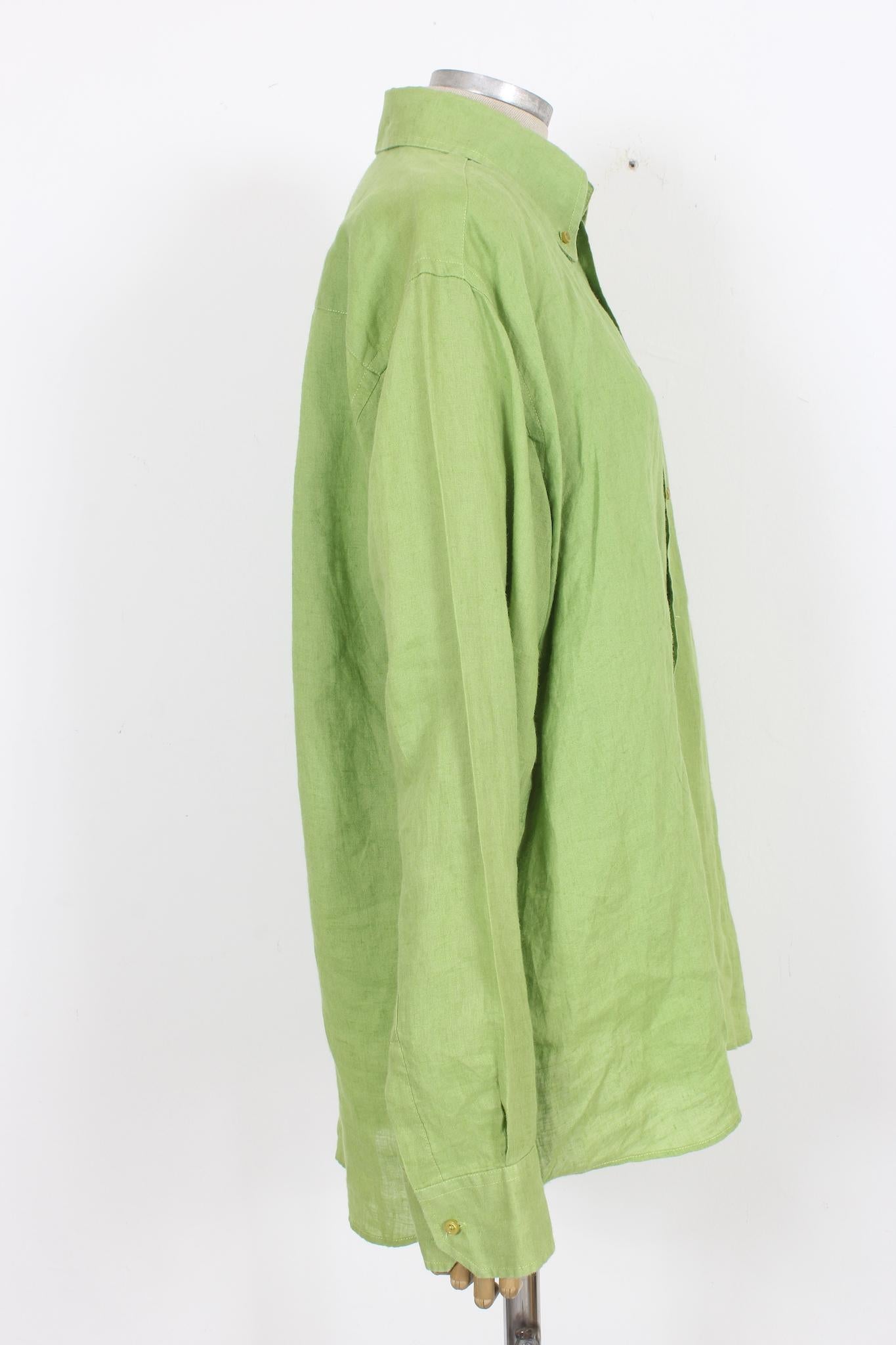 Regina Schrecker Green Ramie Vintage Shirt 90s In Excellent Condition For Sale In Brindisi, Bt