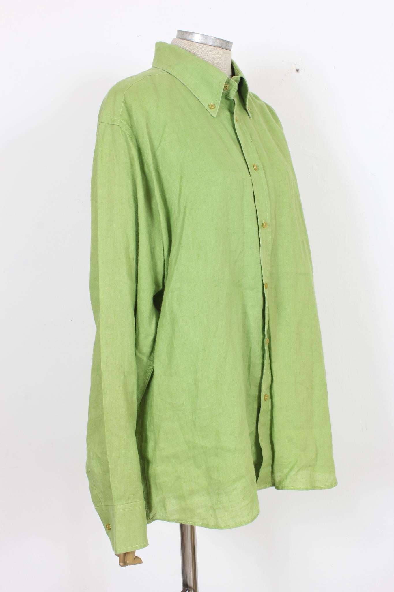 Men's Regina Schrecker Green Ramie Vintage Shirt 90s For Sale