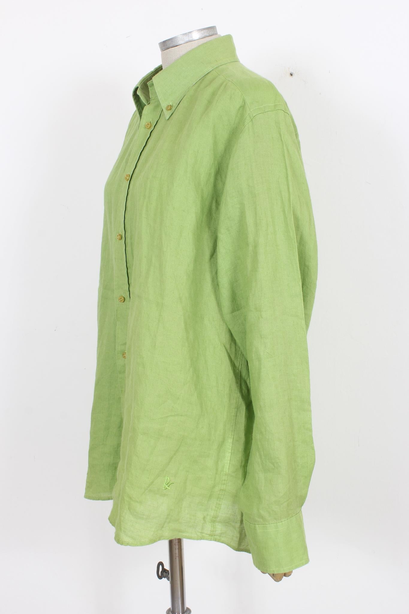 Regina Schrecker Green Ramie Vintage Shirt 90s For Sale 1