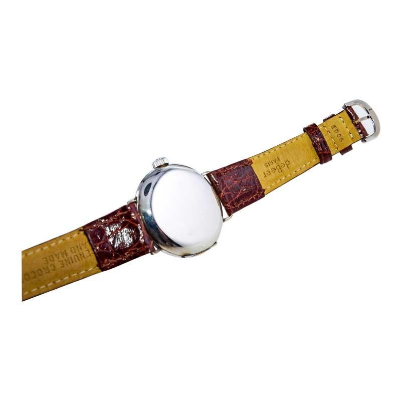 Women's or Men's Regina Sterling Silver Campaign Style with Original Enamel Dial circa 1915 For Sale