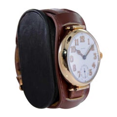 Regina Yellow Gold Filled Art Deco Campaign Style from 1915 with Enamel Dial