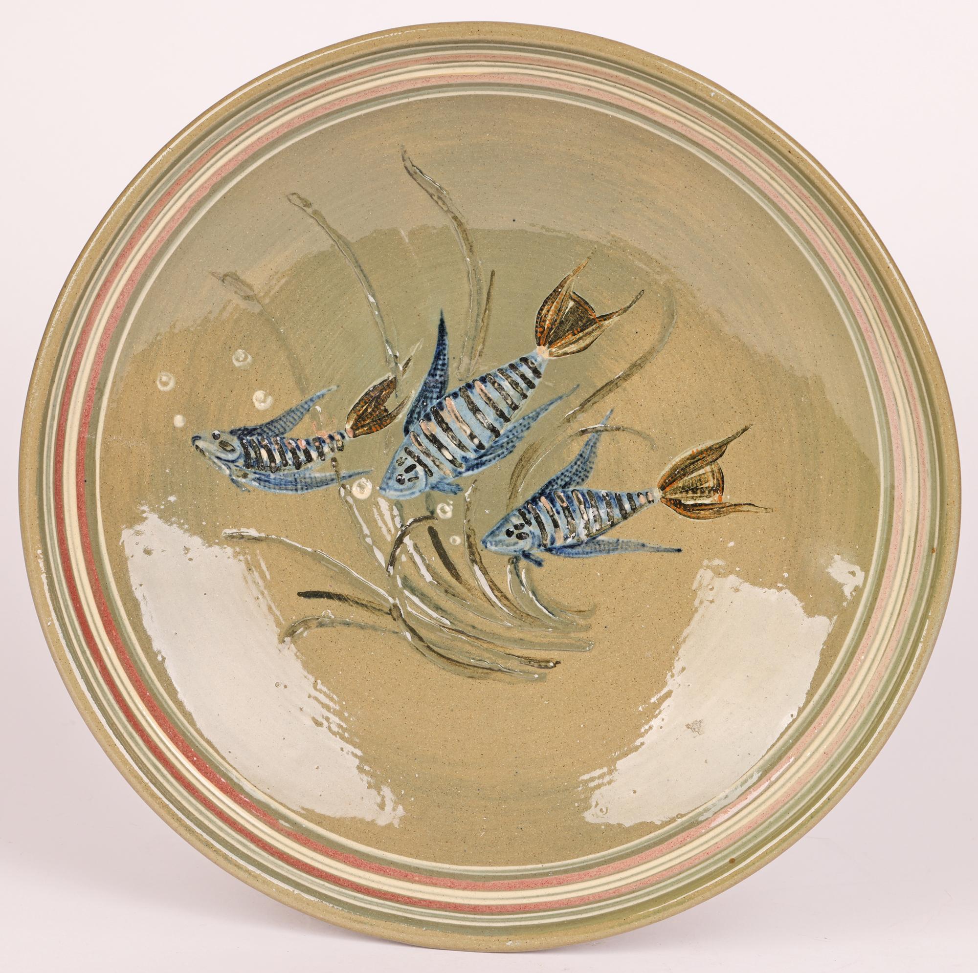Reginald A. Lewis Large Paradise Fish Studio Pottery Bowl For Sale 3