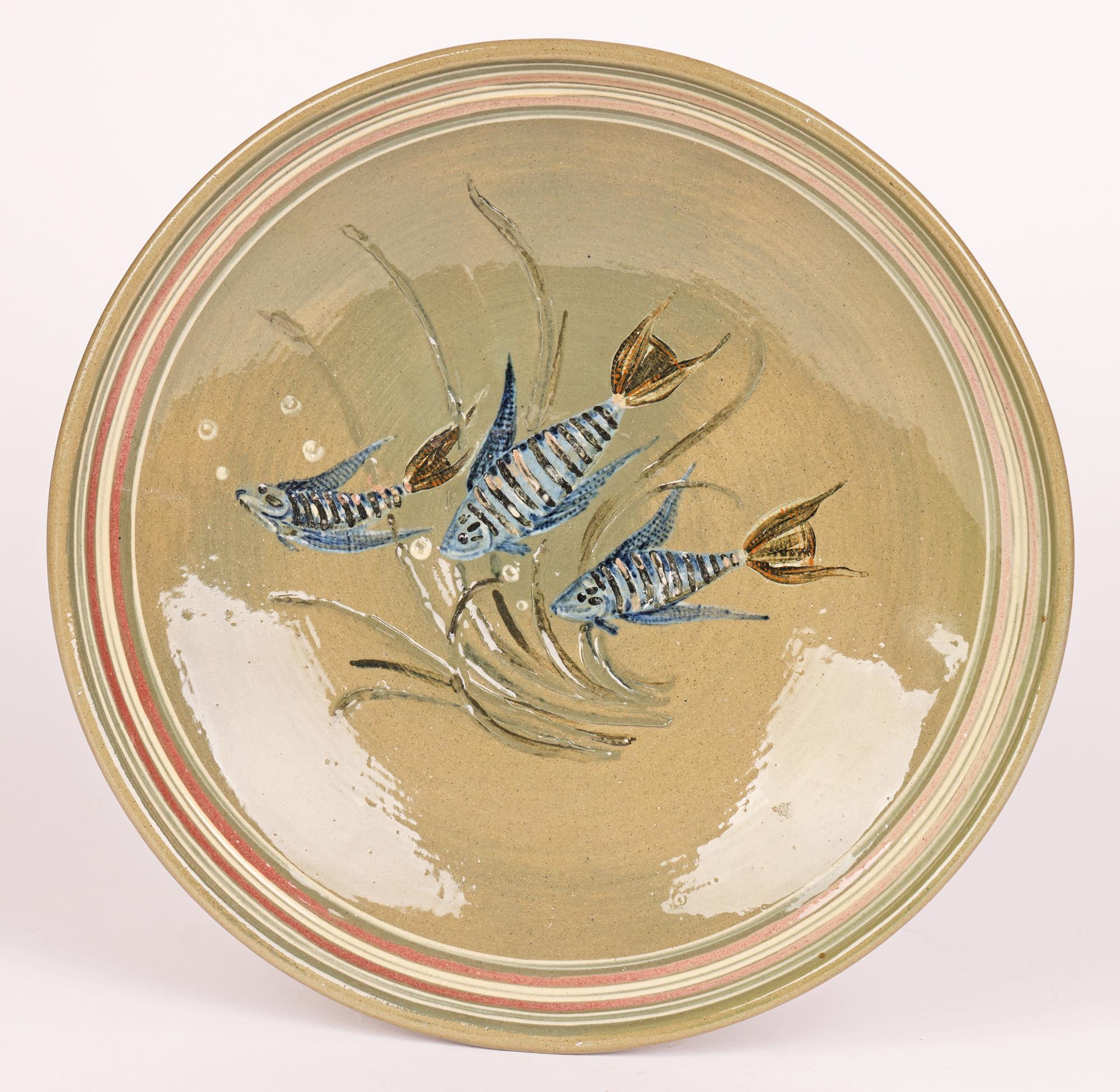 Glazed Reginald A. Lewis Large Paradise Fish Studio Pottery Bowl For Sale