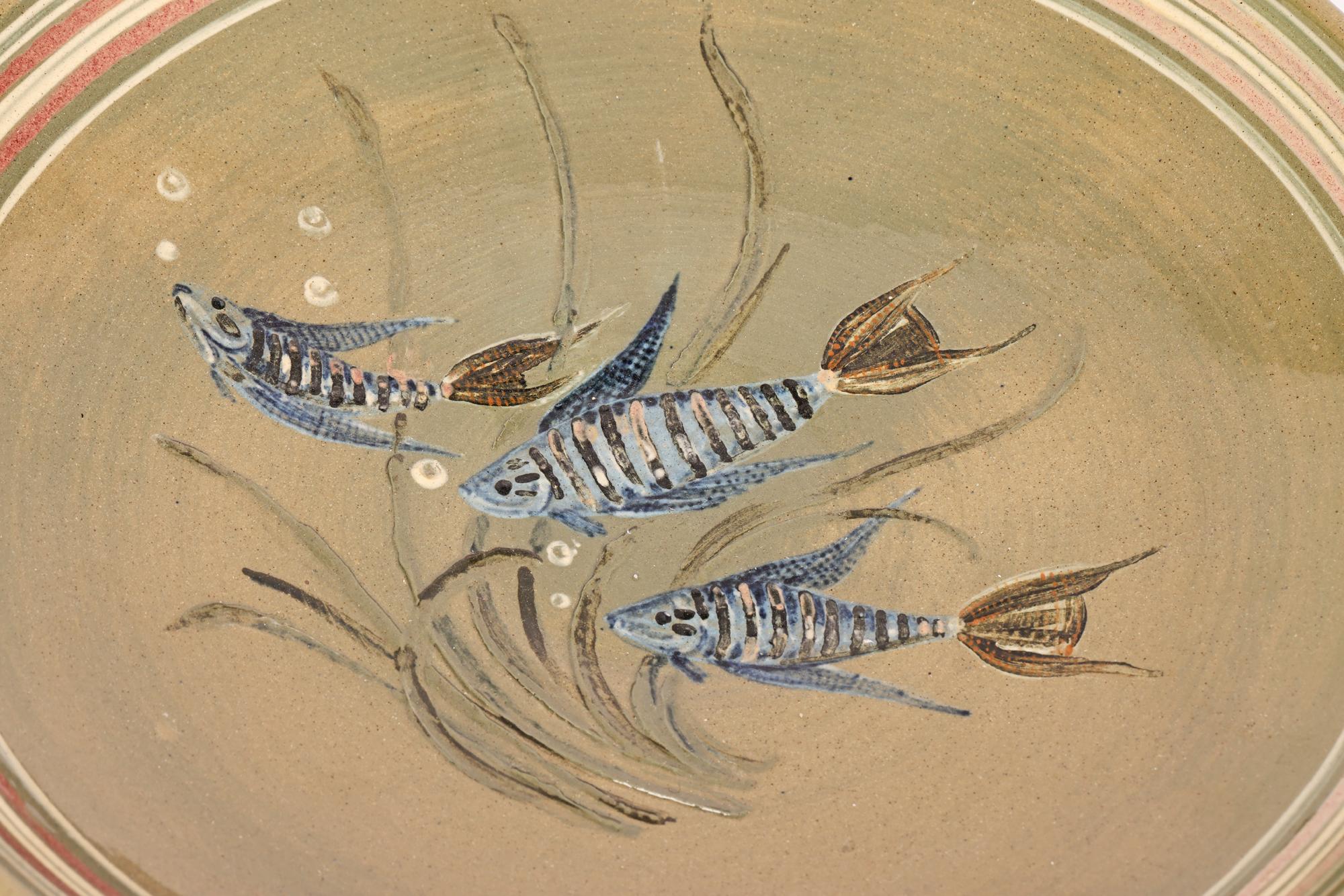 20th Century Reginald A. Lewis Large Paradise Fish Studio Pottery Bowl For Sale