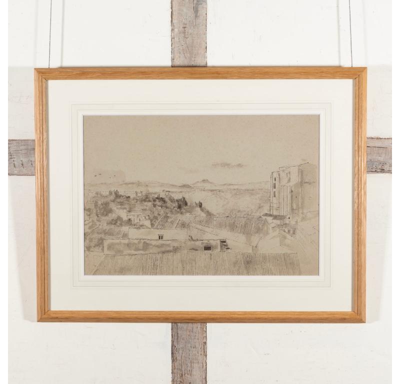 Escena italiana, pintura a pluma y tinta con aguada de Reginald Brill, años 50 aproximadamente en venta 1