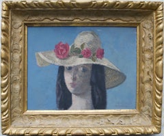 Reginald Brill, The Sun hat, Modern British oil portrait of a young lady