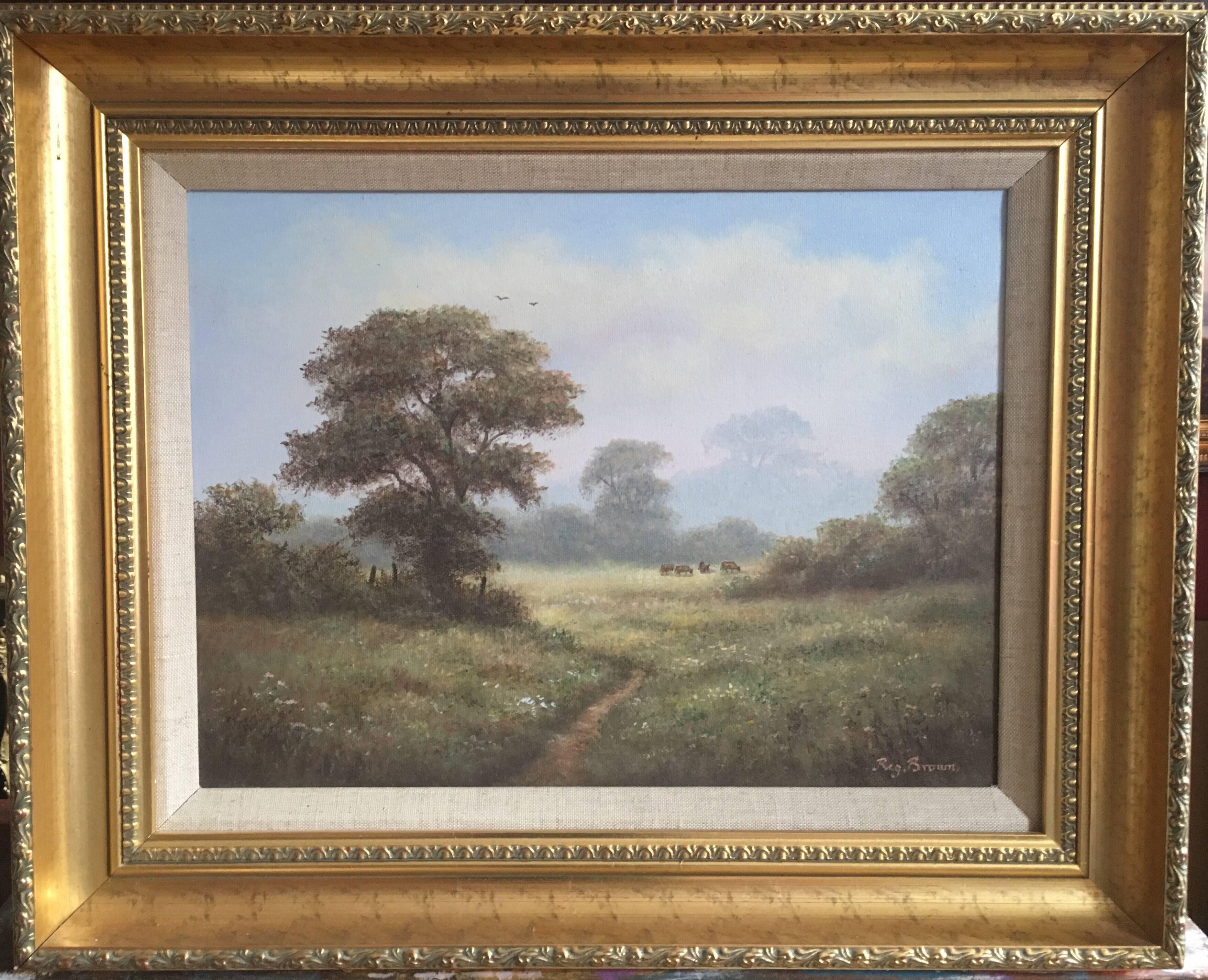 Reginald Brown Animal Painting - British Countryside, Mature Trees, Signed Oil