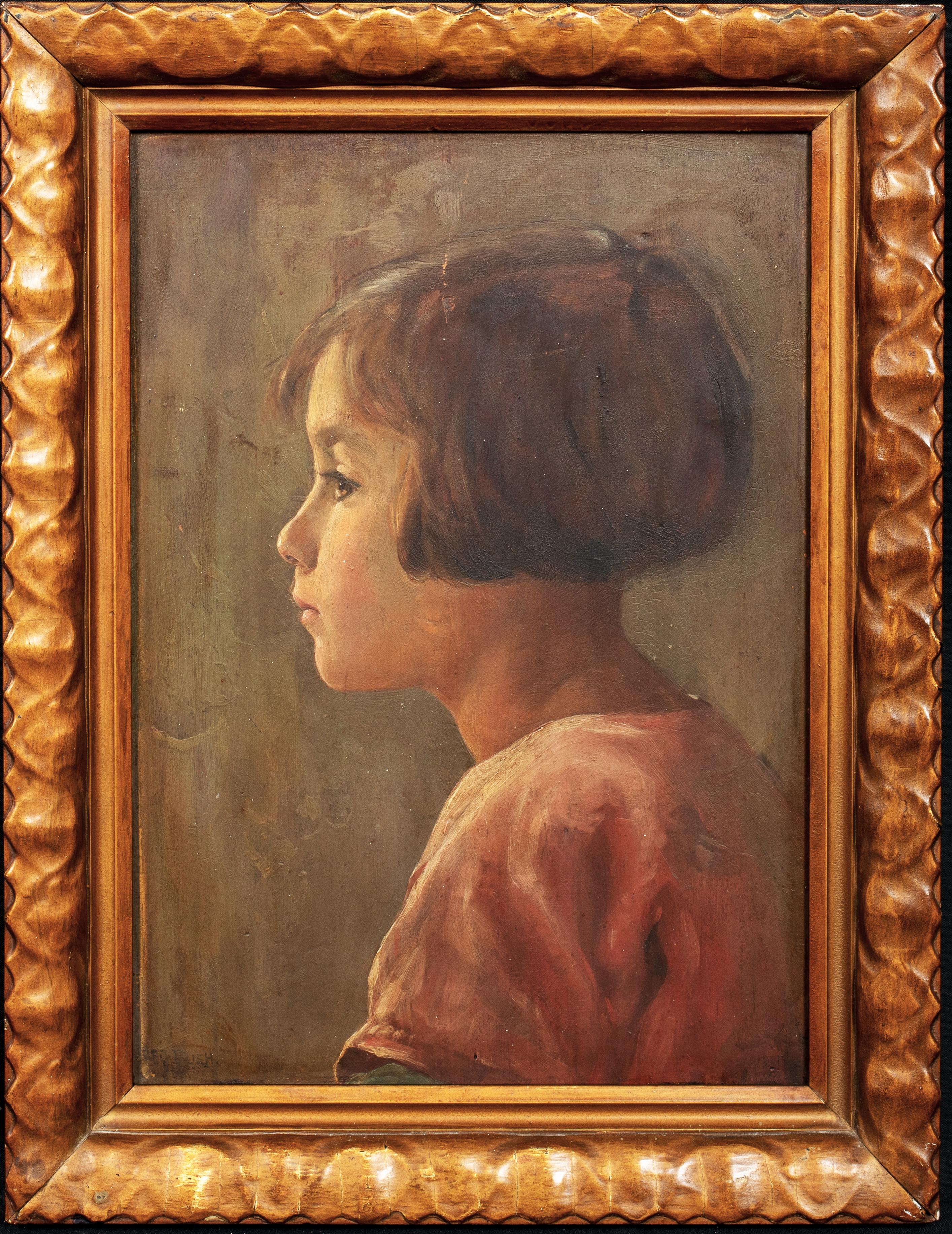 Portrait Of A Girl, dated 1931 - Exhibited At The Royal Academy  - Painting by Reginald Edgar James Bush 