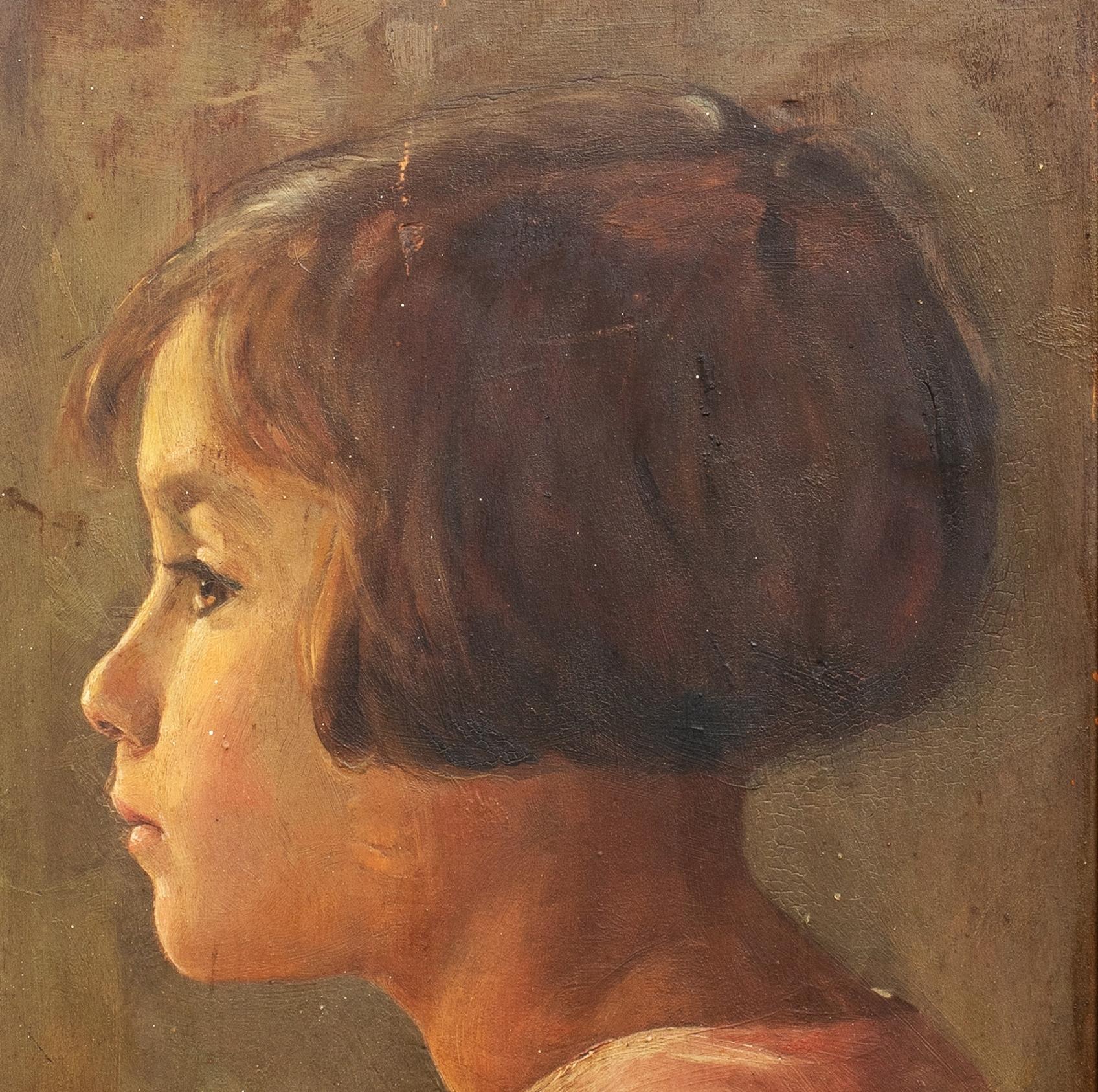 Portrait Of A Girl, dated 1931 - Exhibited At The Royal Academy  - Brown Portrait Painting by Reginald Edgar James Bush 