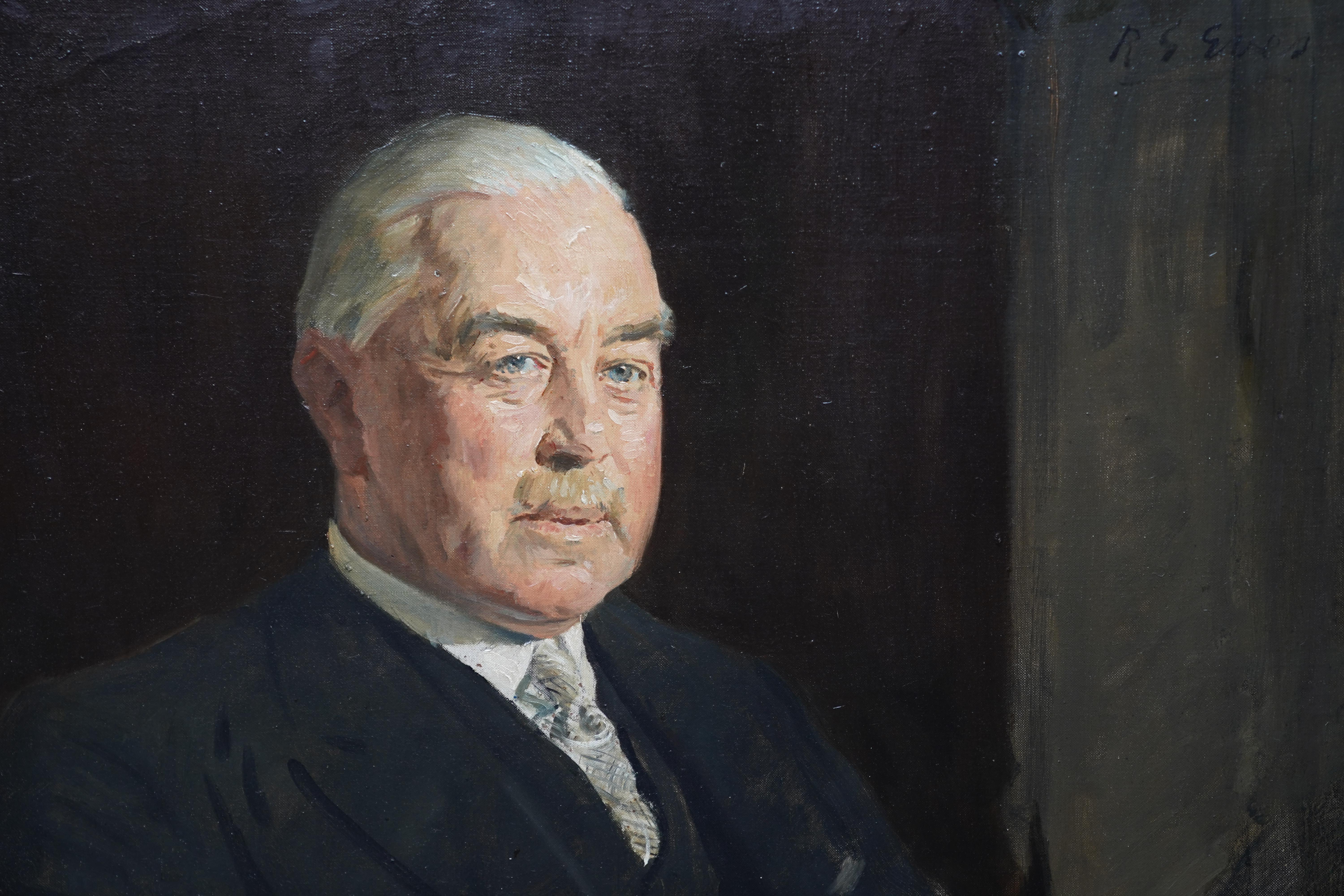 This superb stately male portrait oil painting is by noted British Slade School artist Reginald Grenville Eves. Painted circa 1939 the portrait is a fine example of Modern British inter war art and a great example of an early 20th century