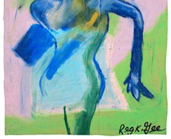 "Congelado En Hielo", Pastel al óleo sobre bolsa de supermercado Retrato firmado por Reginald K. Gee