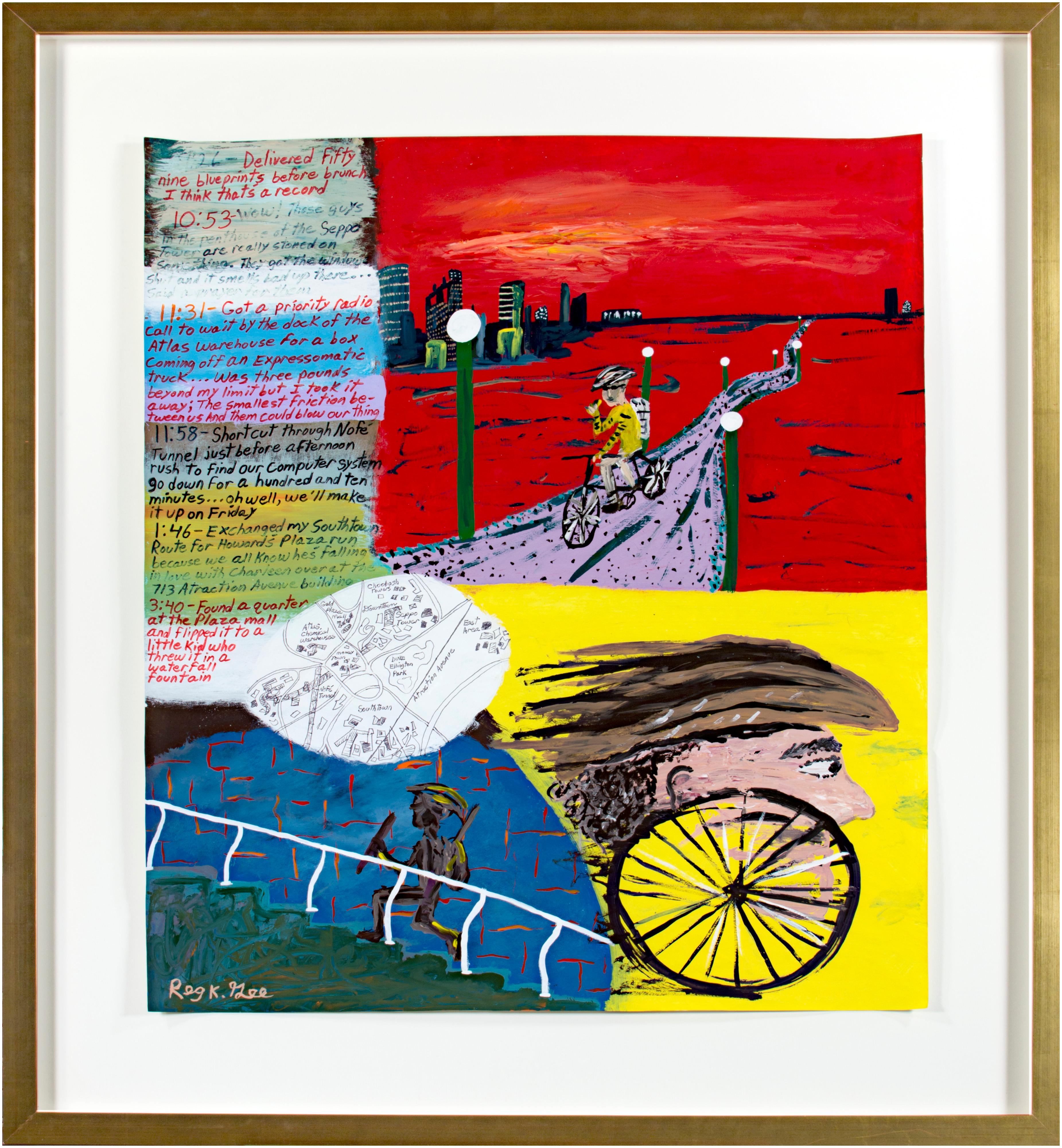 Reginald K. Gee Abstract Painting - 'Go-for Notations' original signed painting on parchment cycling running map