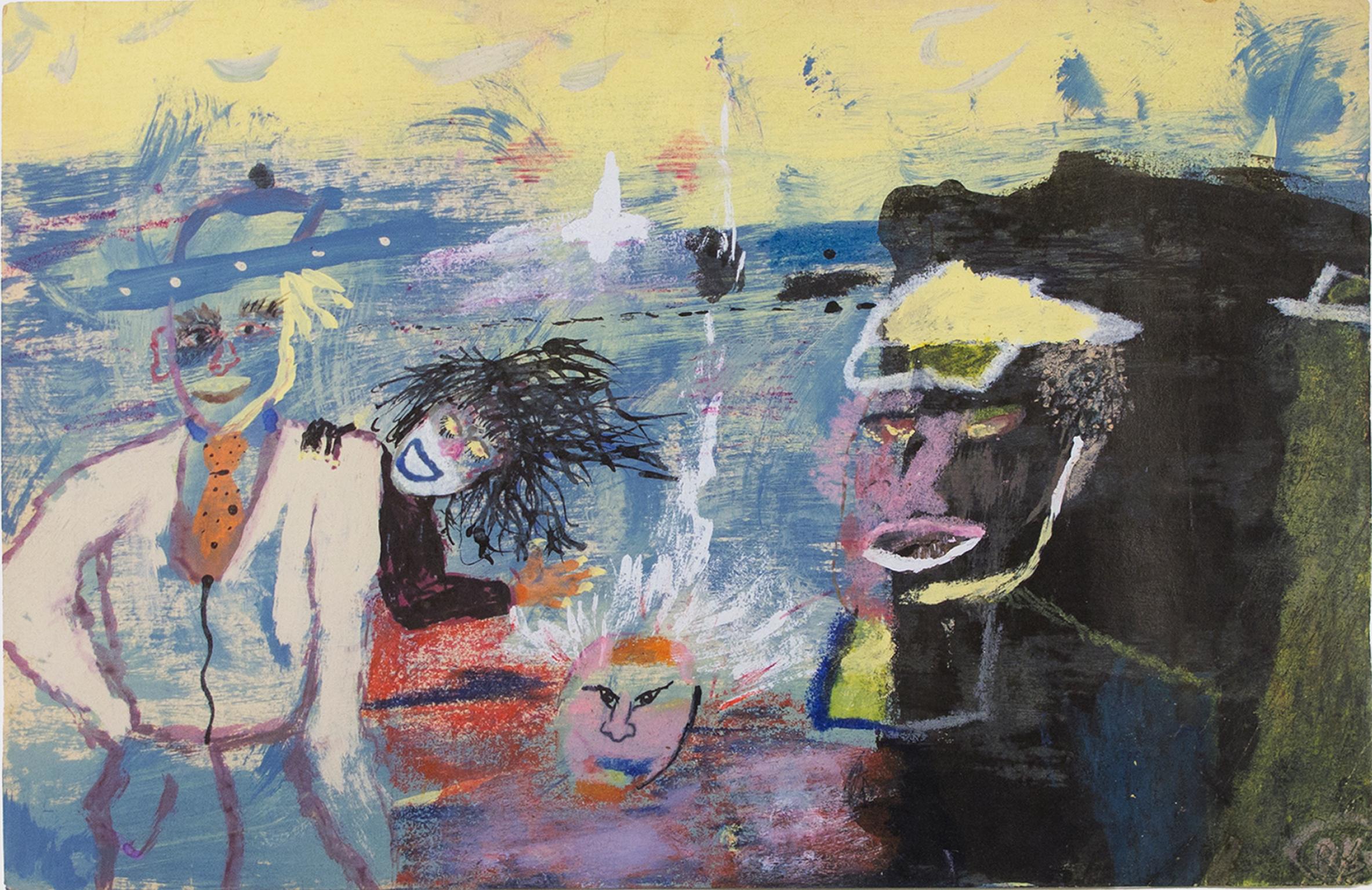 "Imagen", acrílico figurativo abstracto y pastel sobre papel firmado por Reginald K. Gee