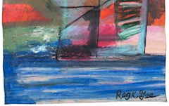 "Structure, " Oil Pastel Landscape on Grocery Bag signed by Reginald K. Gee