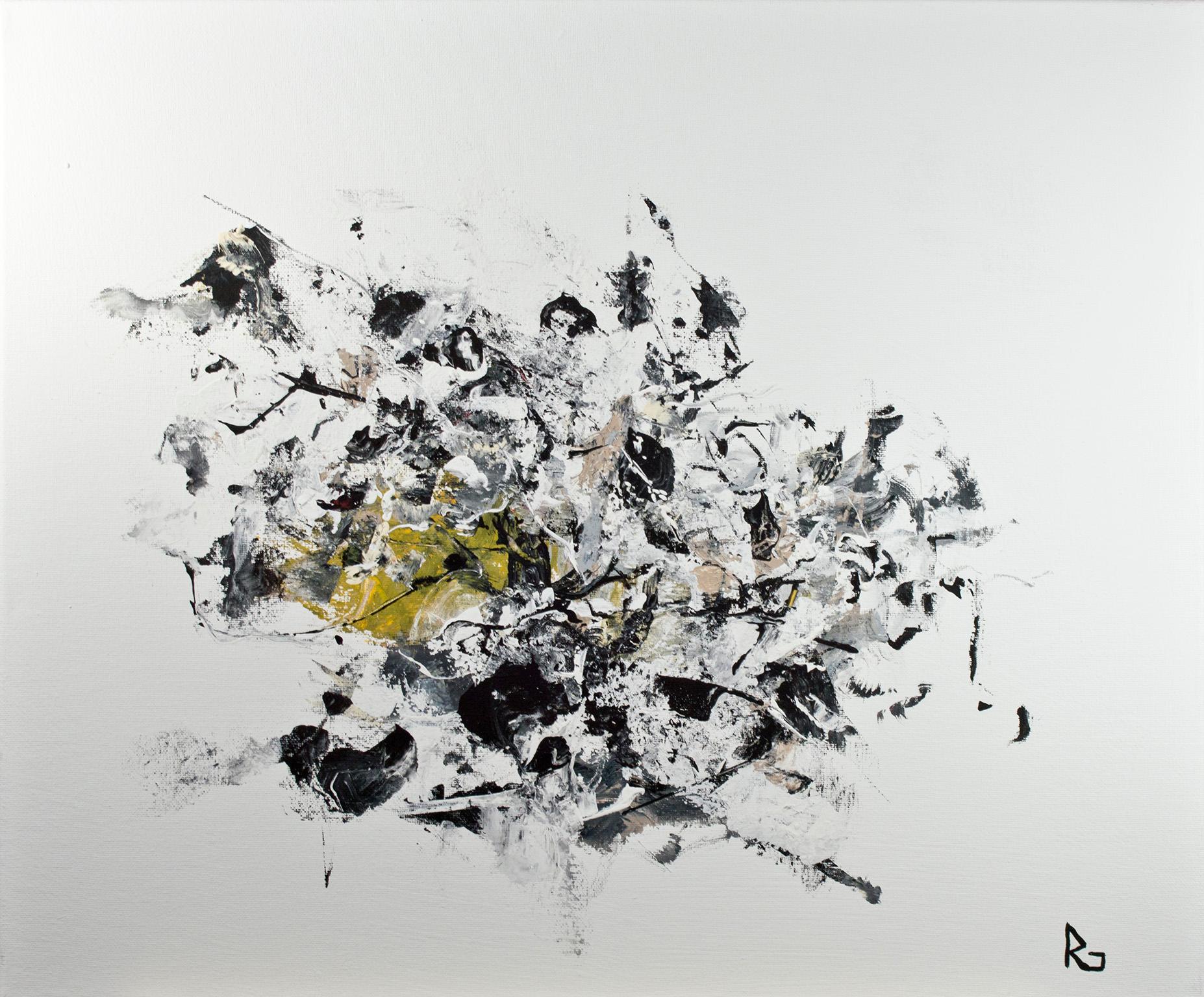 "Toda Raba #5, " Abstract Yellow & Black Acrylic on Canvas signed by Reginald Gee