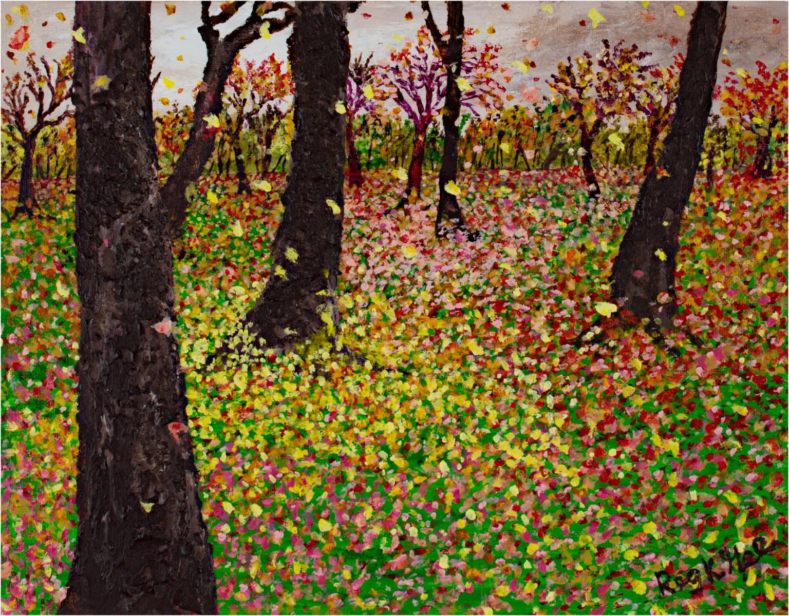 « What is Joy », acrylique sur toile Paysage d'automne signée par Reginald K. Gee