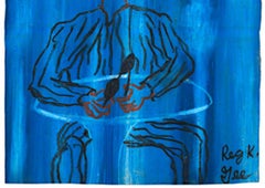 "Wherre Is She, " Oil Pastel Portrait on Grocery Bag signed by Reginald K. Gee